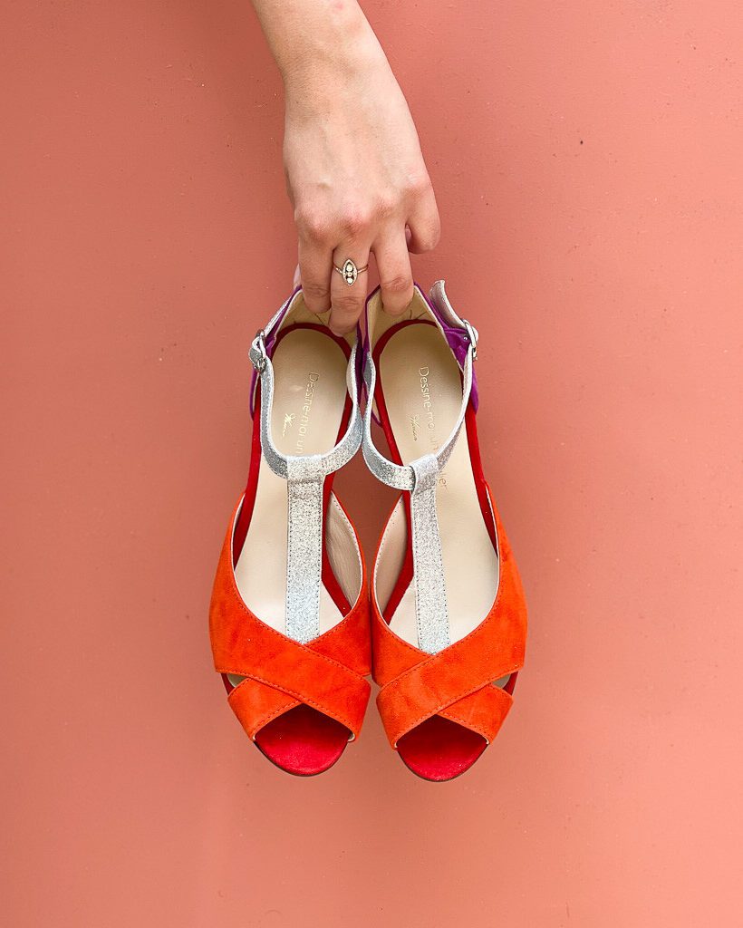 Dessine Moi Un Soulier Salomé velours orange fluo 40,5 paillettes