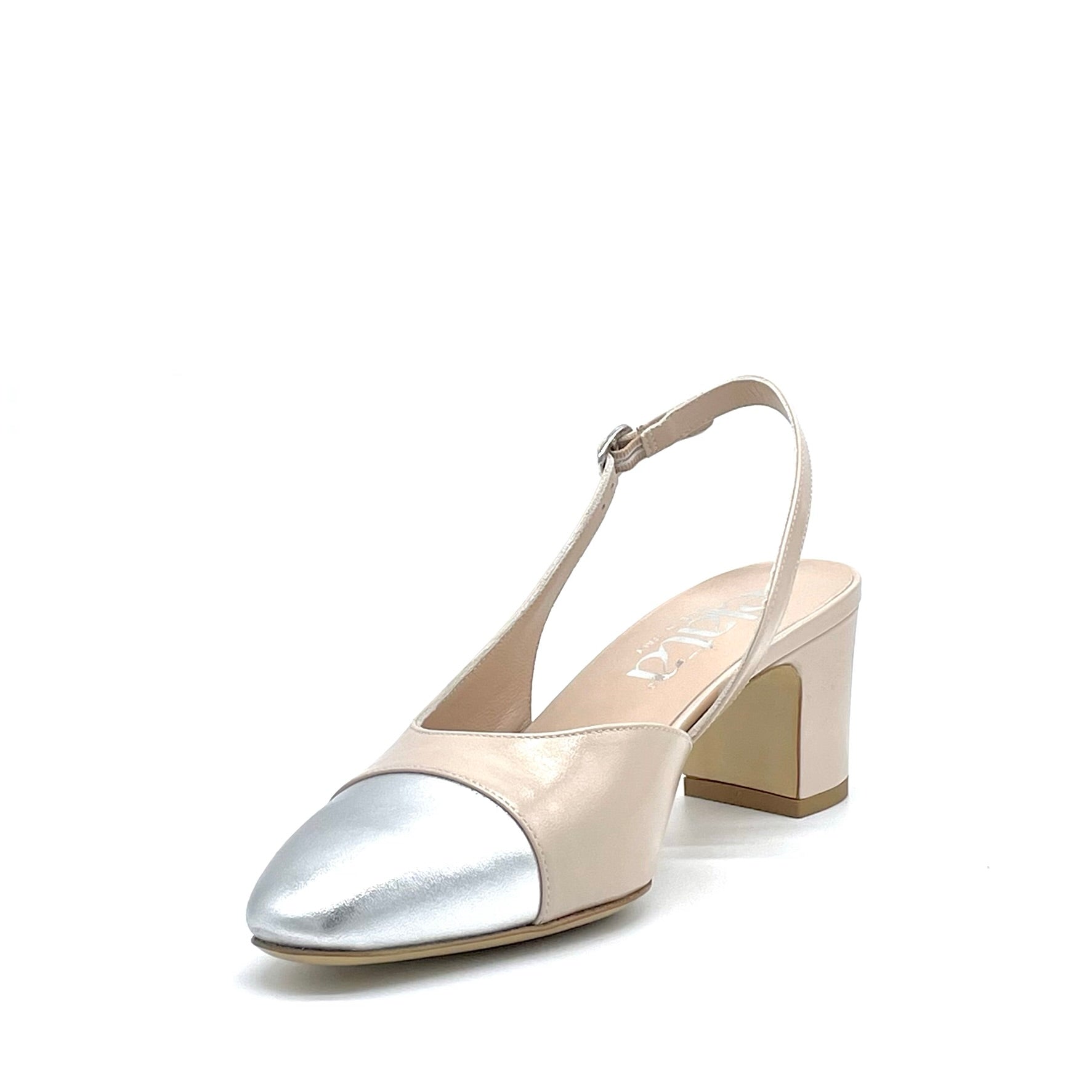 Elata 15125 slingback cuir beige argent talon 5,5 cm
