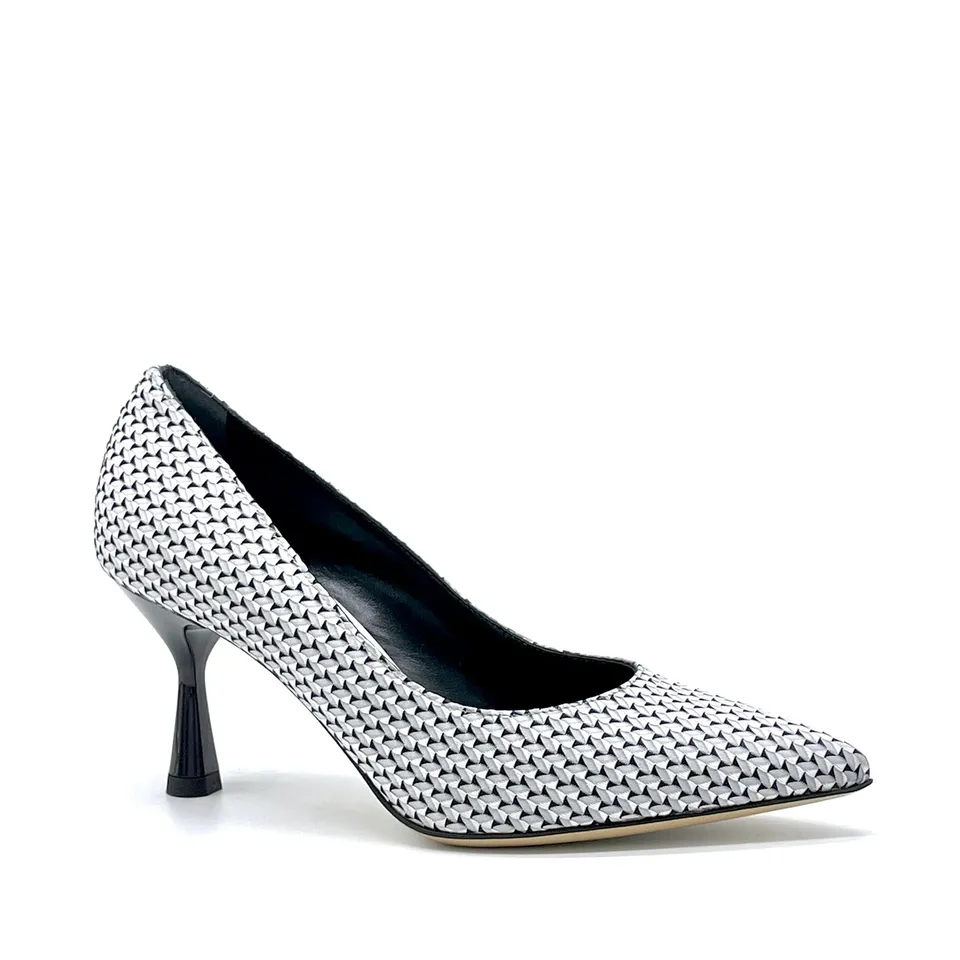 ELATA 16152 escarpins tissu noir blanc talon 7,5 cm