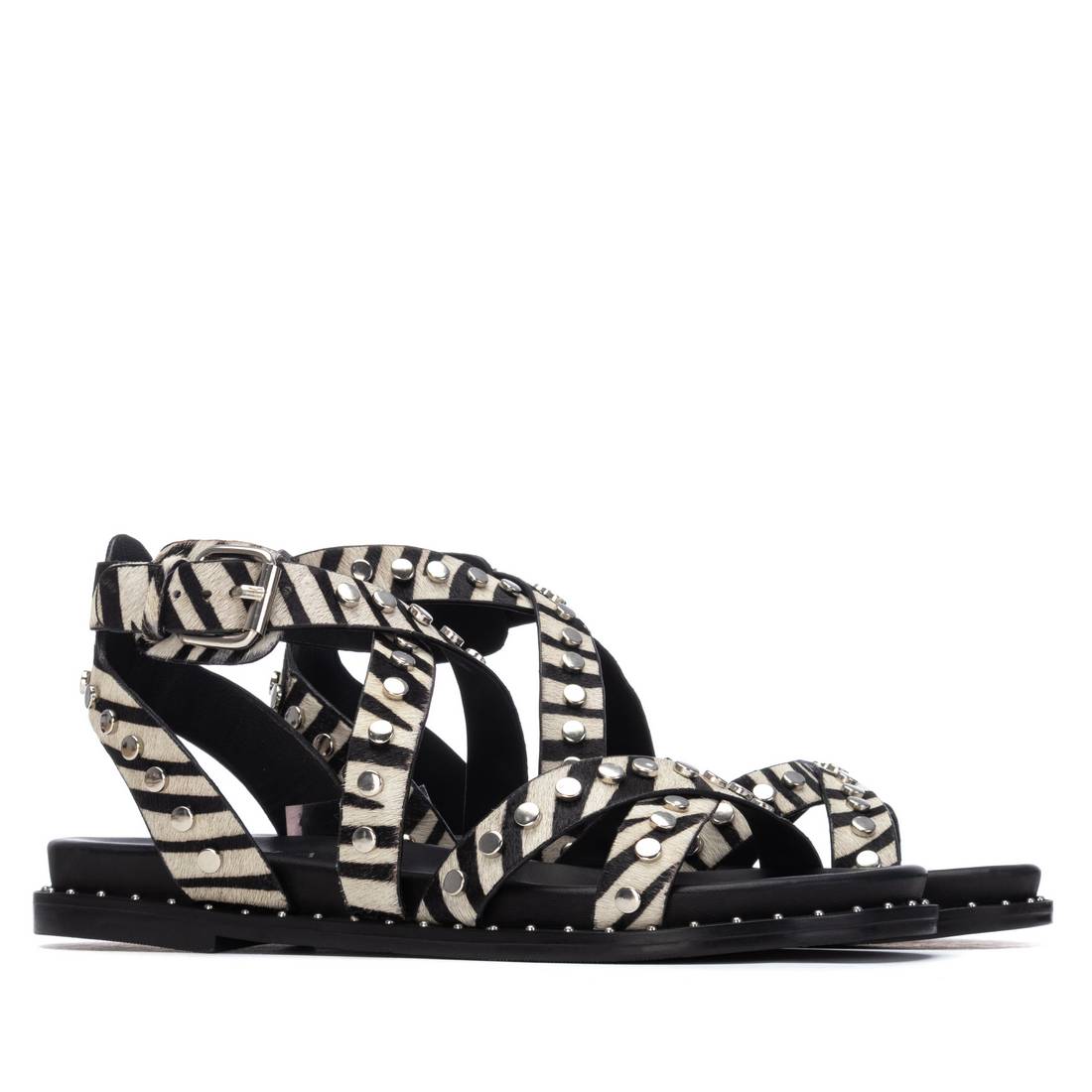 Carmela 16239308 sandale cuir zèbre cloutée plate