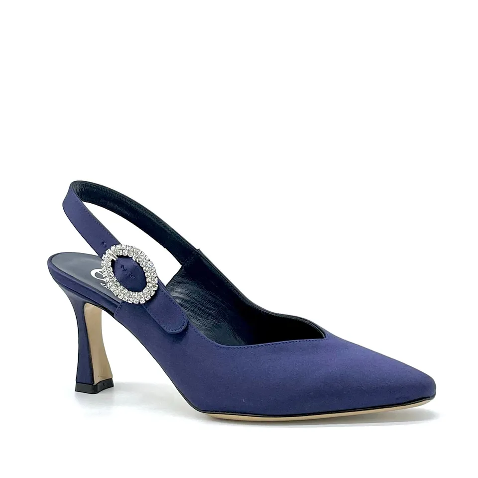 Elata 14156 slingback satin bleu talon 7,5 cm