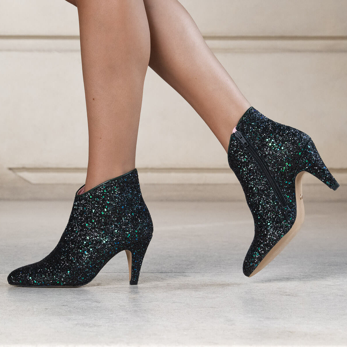 Coralie Masson Louisa bottines glitter noir talon 7 cm