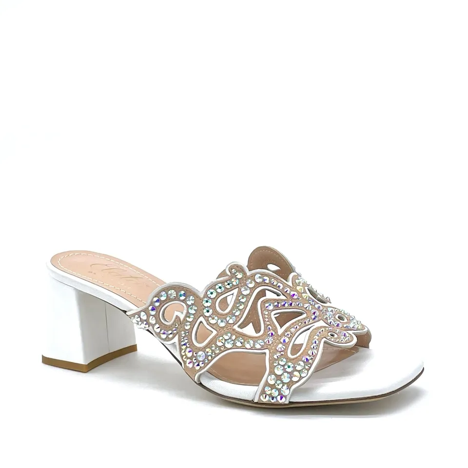 ELATA 63794_4 mule cuir blanc strass talon 5,5 cm