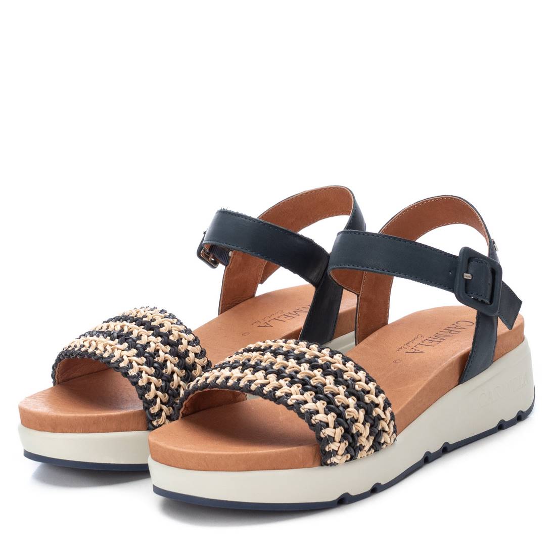 Carmela 16059002 sandales cuir bleu raphia