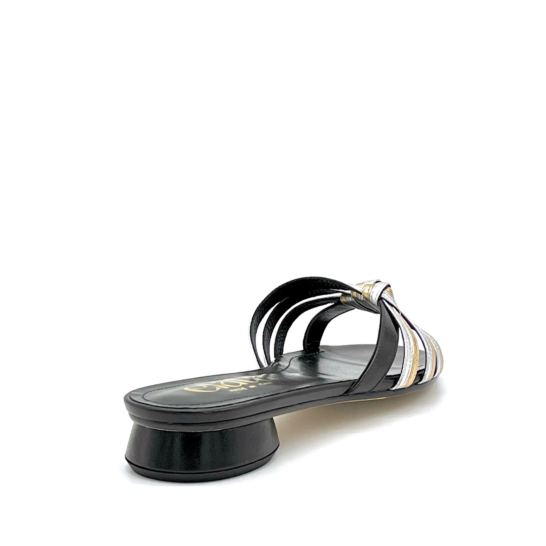 Elata 15184-3 mules cuir noir laminé or talon 1 cm