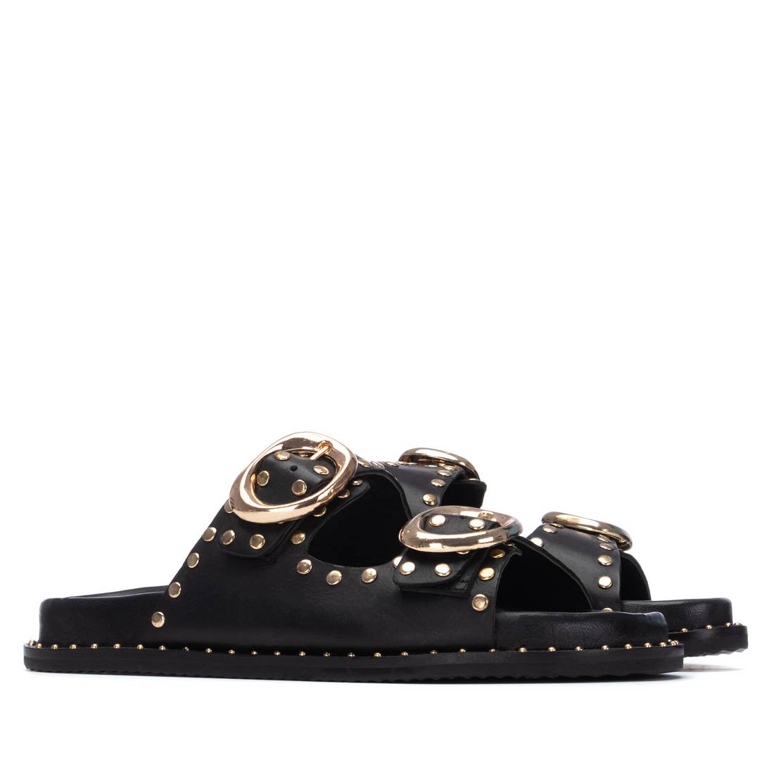 Carmela 16305601 sandales plates noir cuir imprimé
