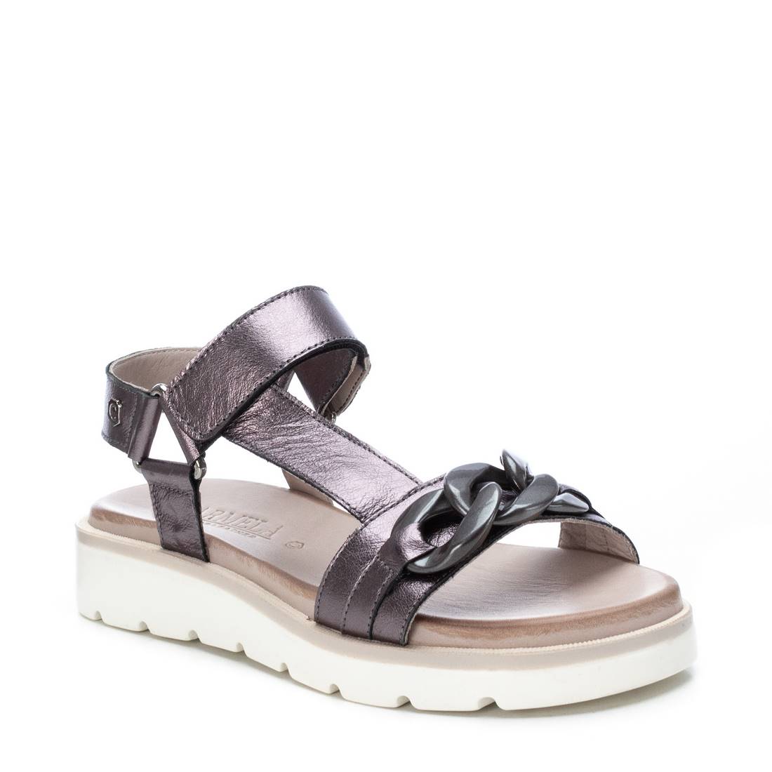 Carmela 16073906 sandale femme cuir gris scratch talon plat