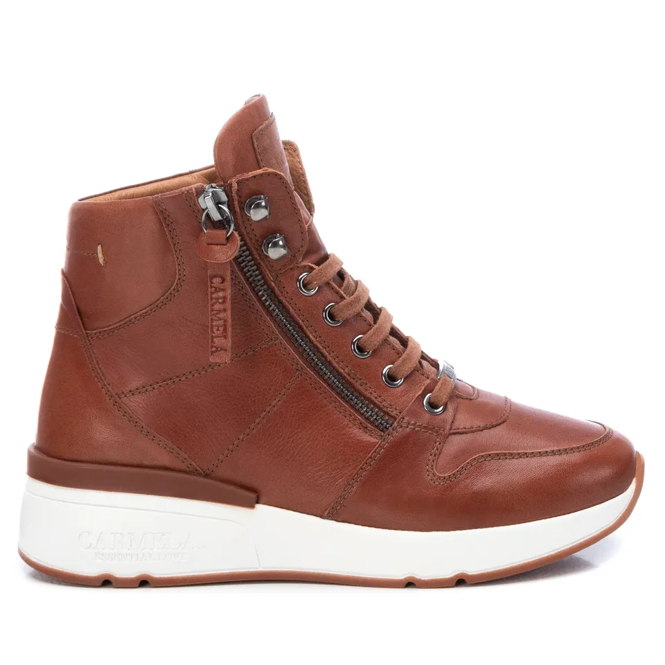 Carmela 16021502 baskets cuir marron zip plat