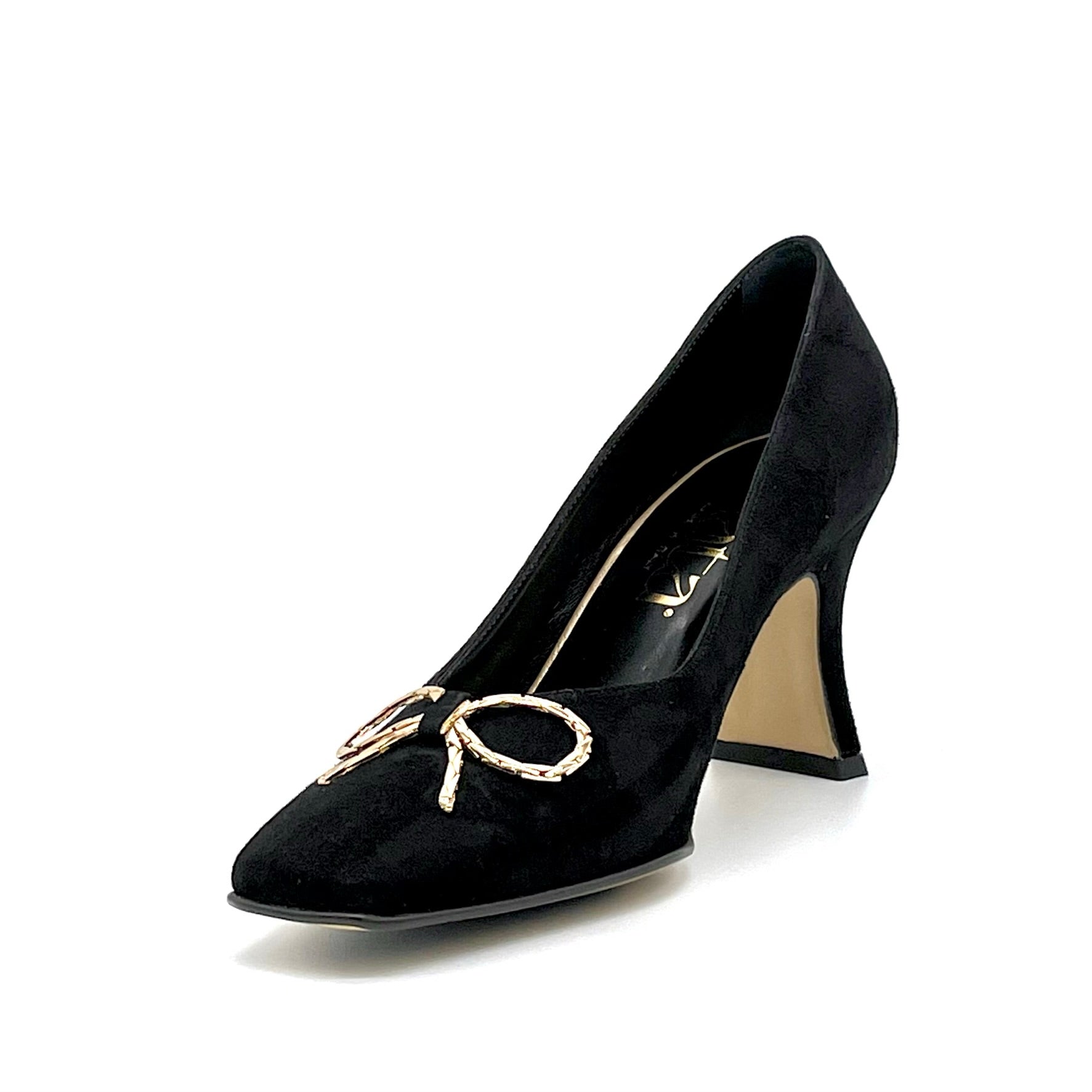Elata 53501 escarpins daim noir noeud doré pointure 37
