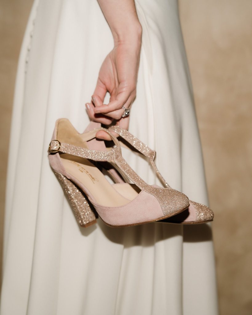 Dessine Moi Un Soulier salomé velours rose ballerine or blond
