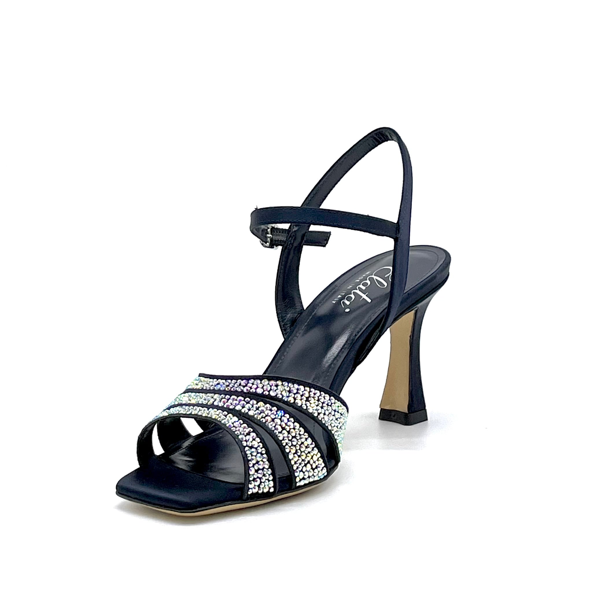 ELATA 13113 sandales soie bleu strass talon 7,5 cm