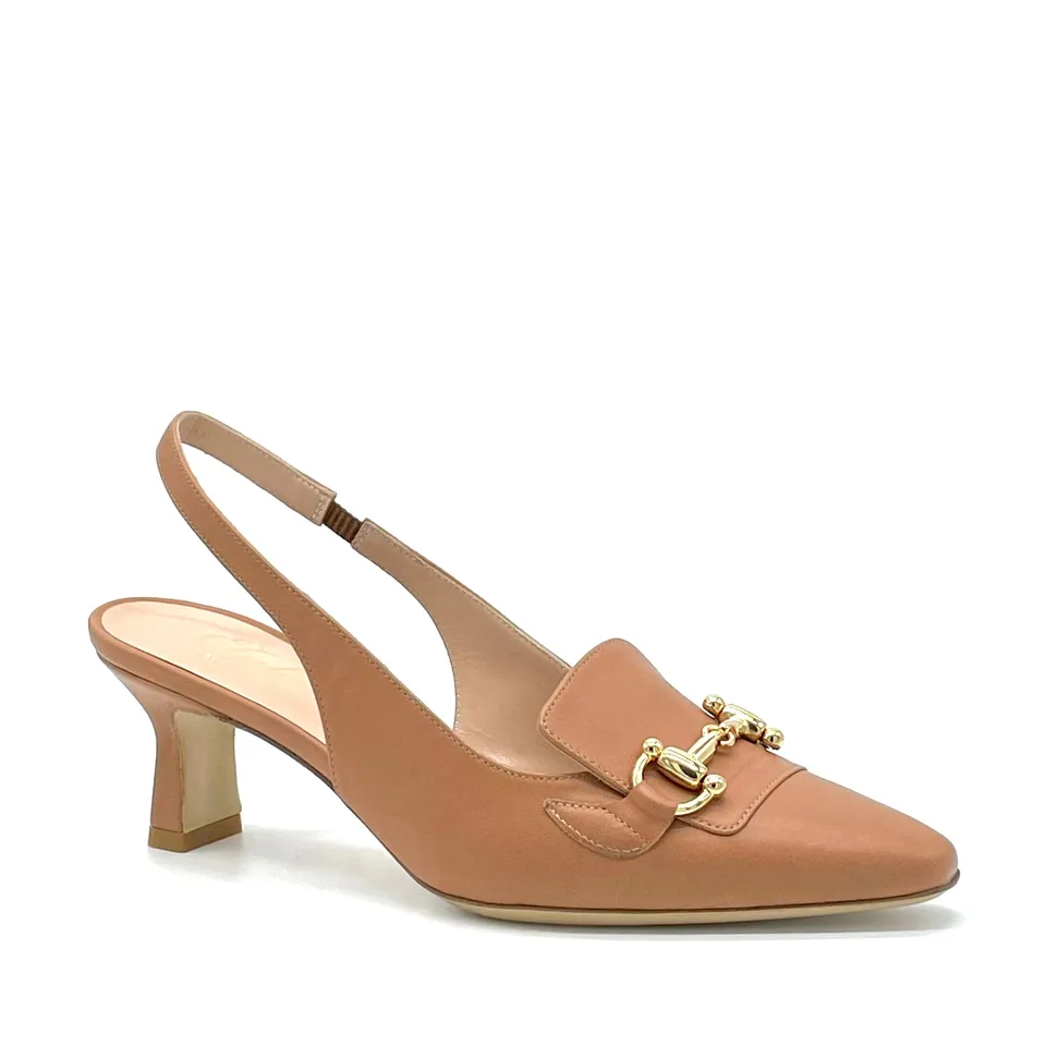 Elata 13170 slingback cuir camel mors doré talon 5,5 cm