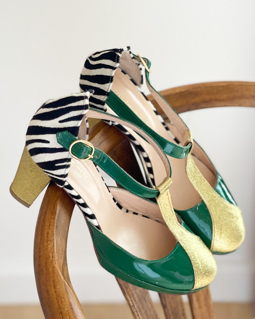 Dessine Moi Un Soulier salomé plateforme zèbre vert 39