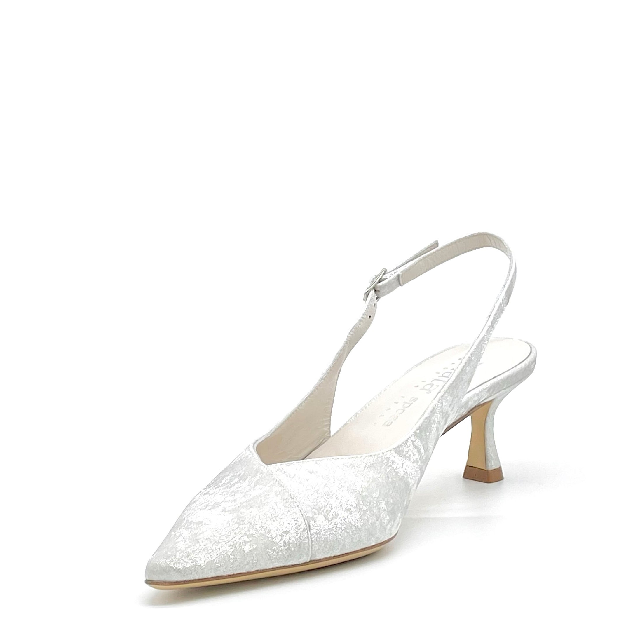 Elata S2535 slingback chenille argent satiné talon 5,5 cm