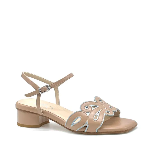 ELATA 16130-1 sandales cuir cannelle bleu talon 3,5 cm