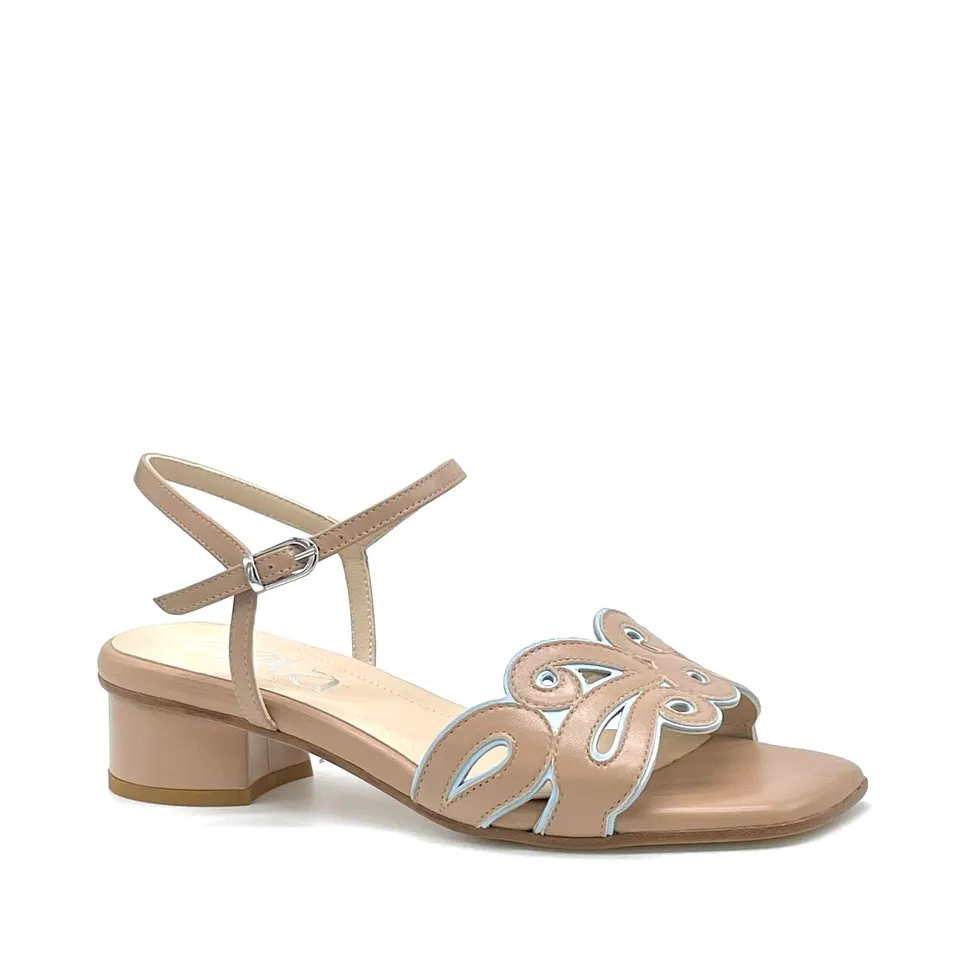 ELATA 16130-1 sandales cuir cannelle bleu talon 3,5 cm