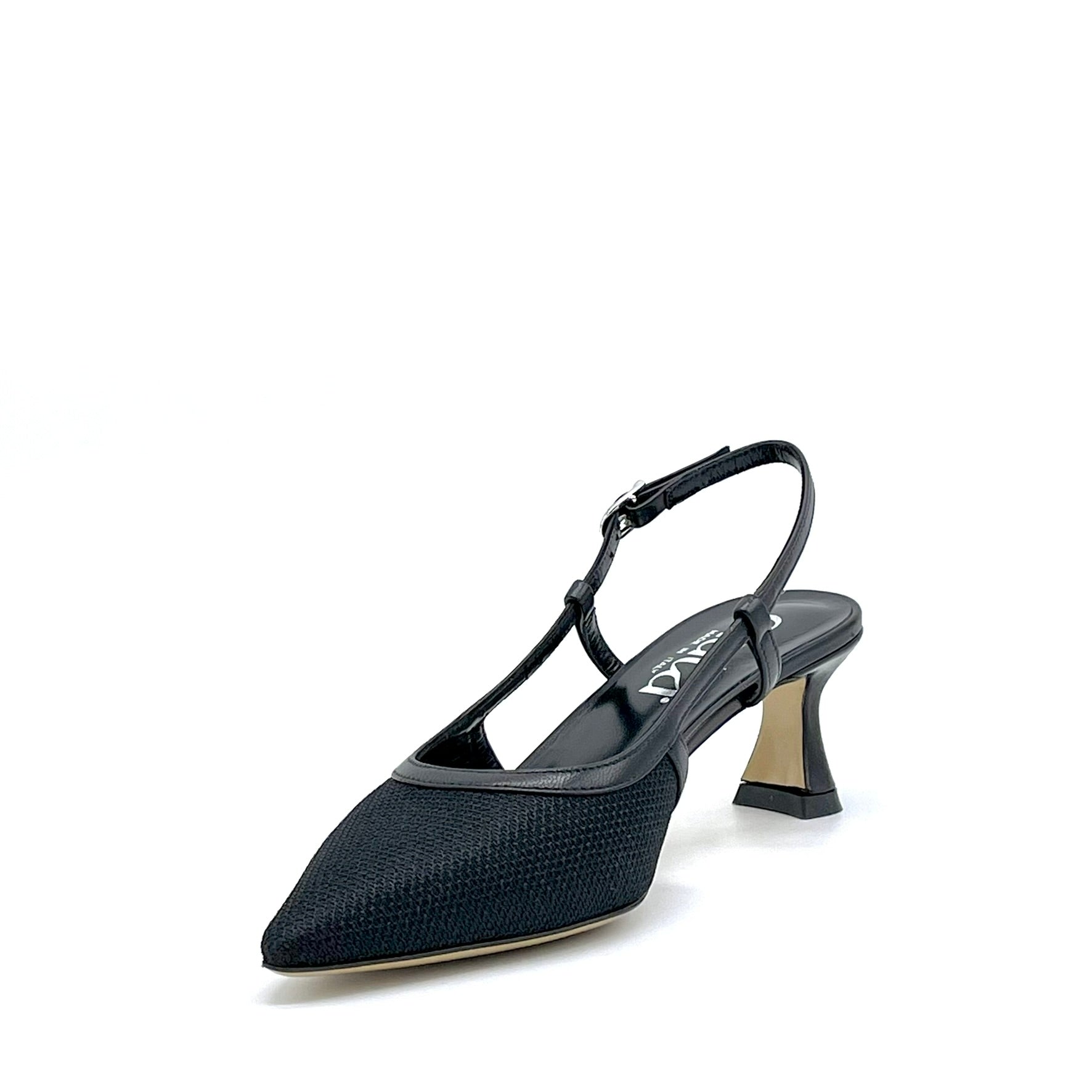 Slingback Elata 16154 cuir piqué noir talon 5,5 cm