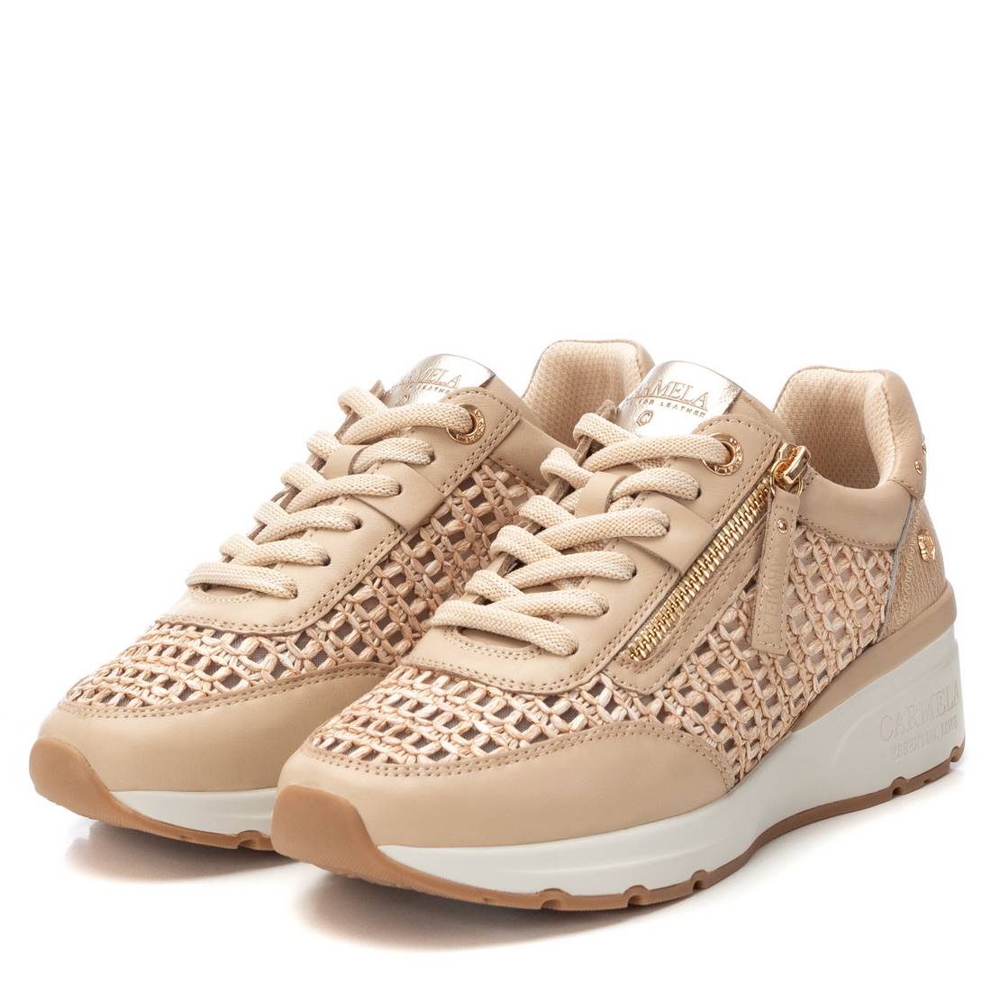 Carmela 16232602 baskets femme cuir beige lacets