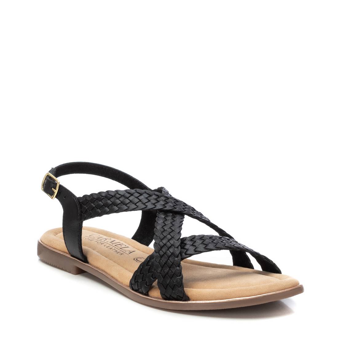Carmela 16238702 nu-pieds cuir noir tressé