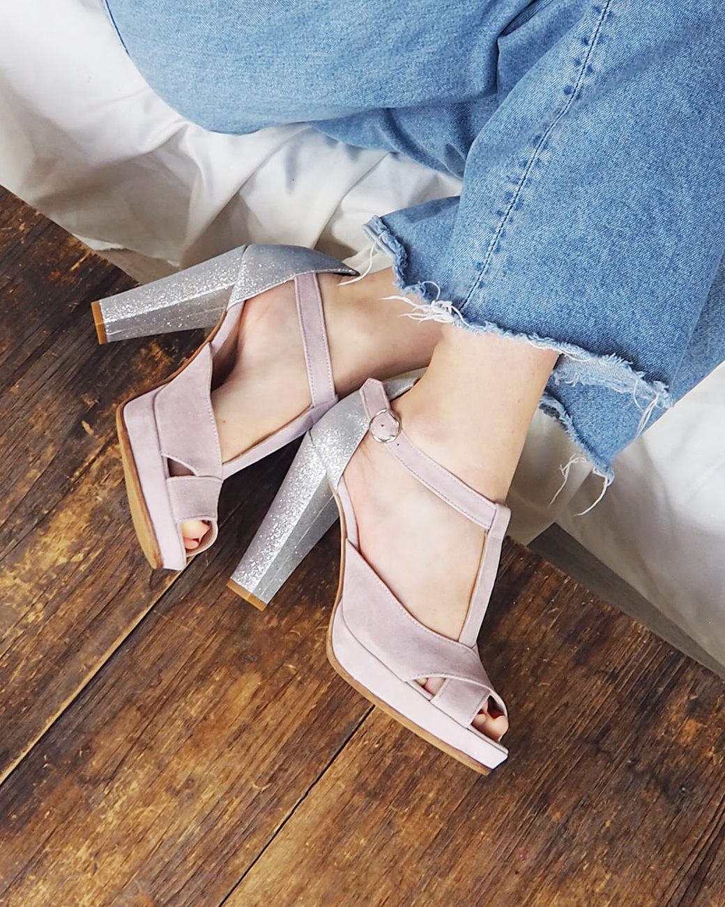Dessine Moi Un Soulier salomé plateforme velours rose paillettes