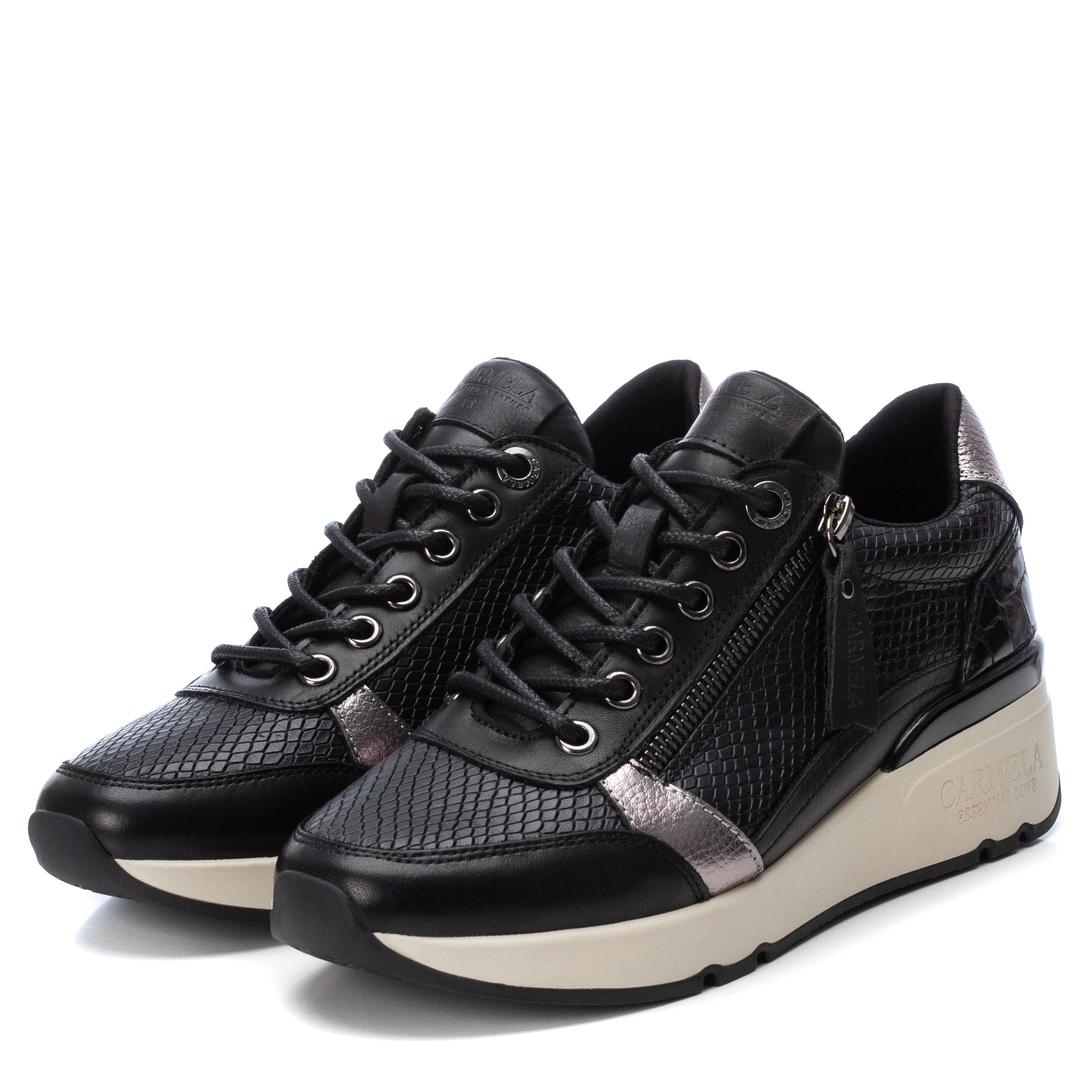 Carmela 16018201 sneakers femme cuir noir semelle 5 cm