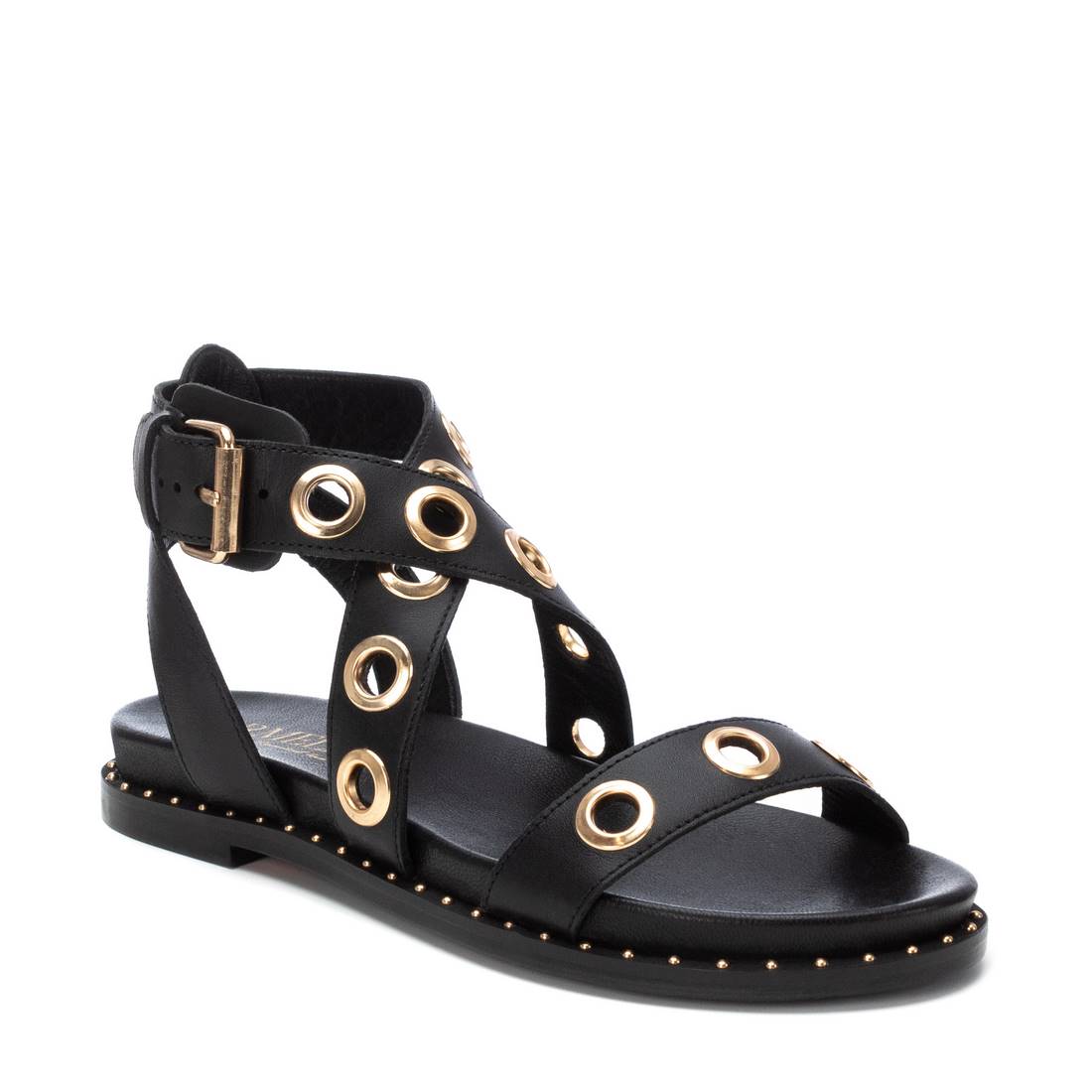 Carmela 16238901 sandales cuir noir boucle plates