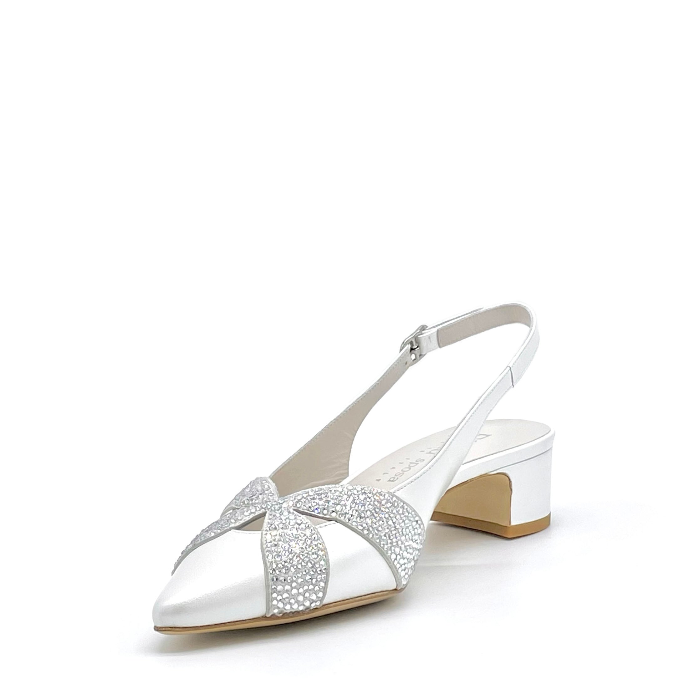 ELATA S2539 slingback cuir blanc strass talon 3,5 cm