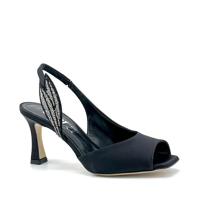 Elata 16118-1 sandale satin noir strass talon 7,5 cm