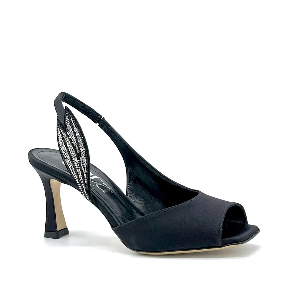 Elata 16118-1 sandale satin noir strass talon 7,5 cm