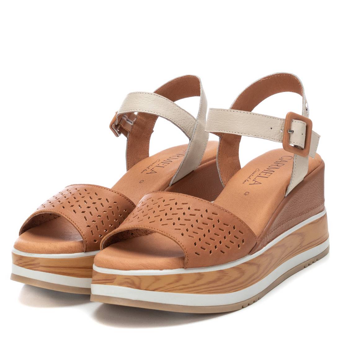 Carmela 16053102 sandales cuir marron compensées 8 cm