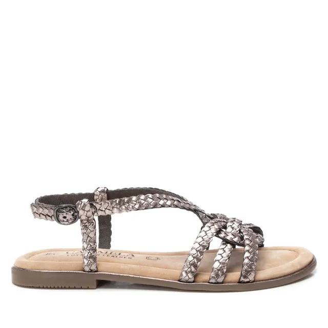 Carmela 16238803 sandales femme gris cuir tressé plat