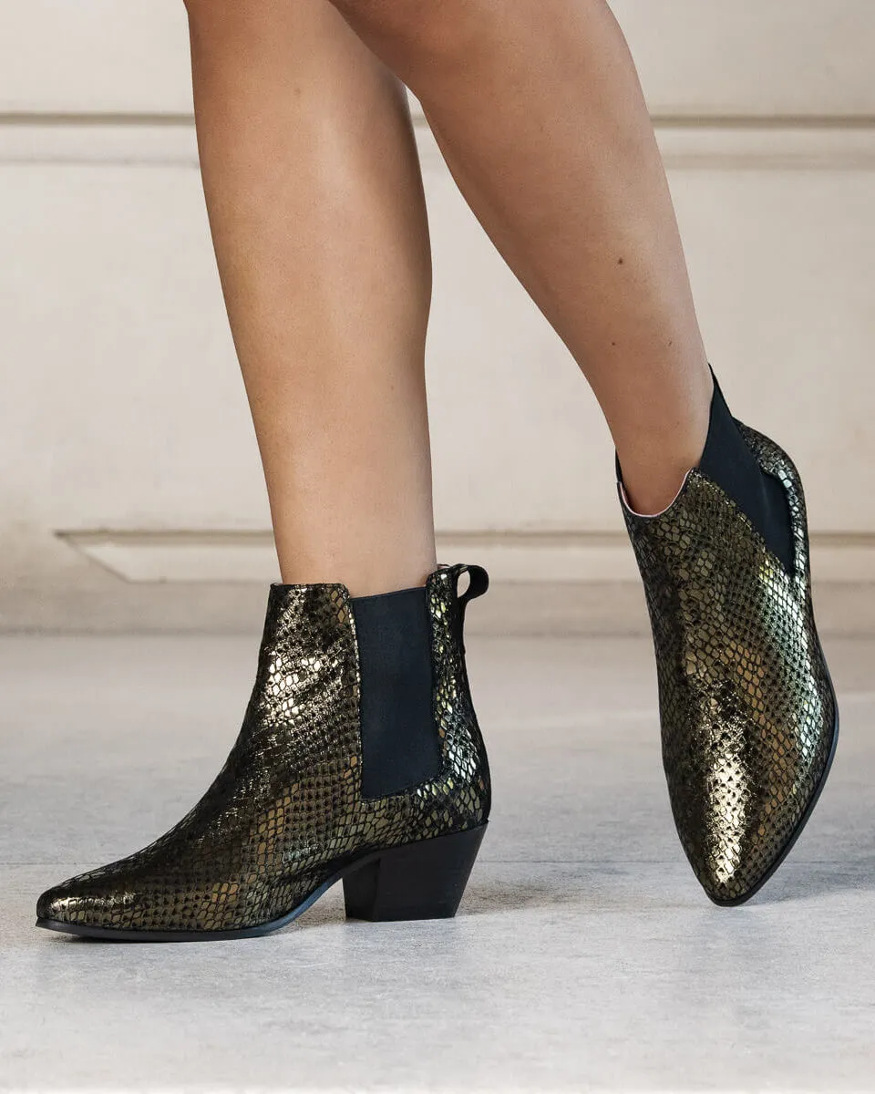 Coralie Masson Bogota bottines serpent mordoré 4 cm