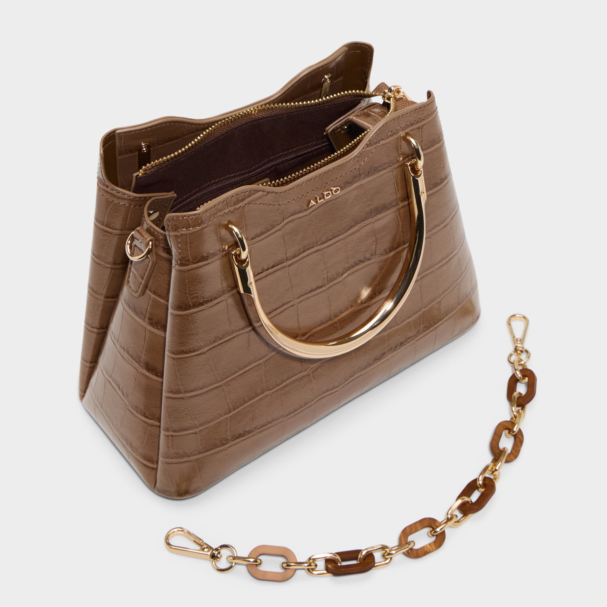 ALDO Arrayann sac satchel cuir marron chaîne