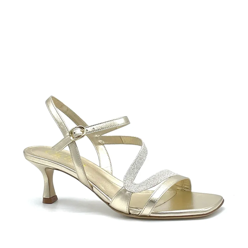 Elata 15147 sandale cuir laminé or glitter talon 5,5 cm