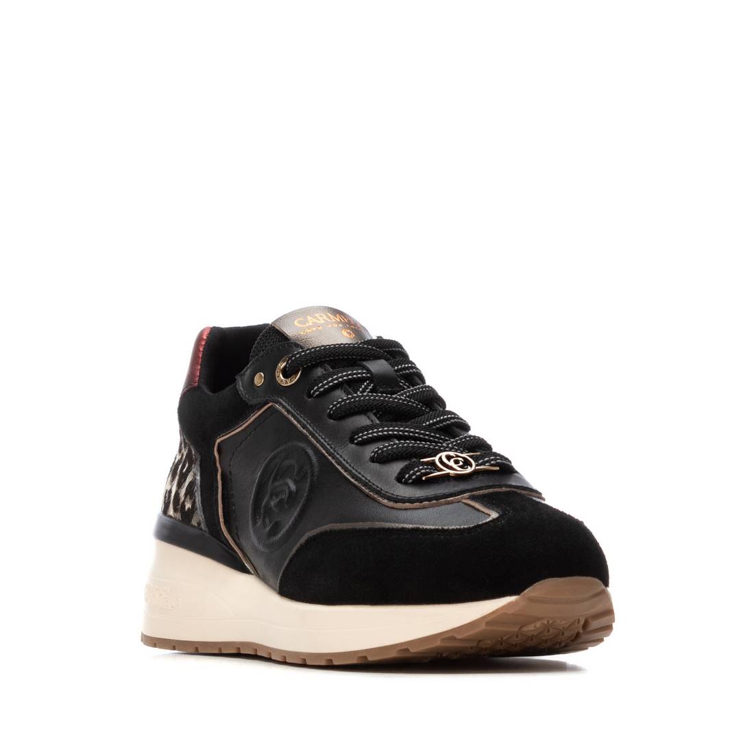 Carmela 16244101 basket femme cuir noir lacets métallisée