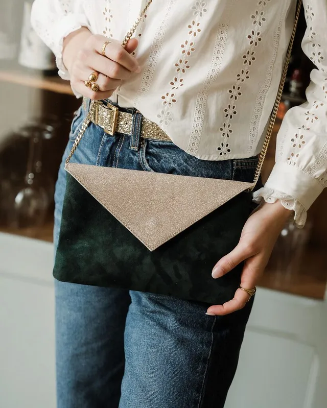 Dessine Moi Un Soulier Enveloppe pochette vert sapin or blond