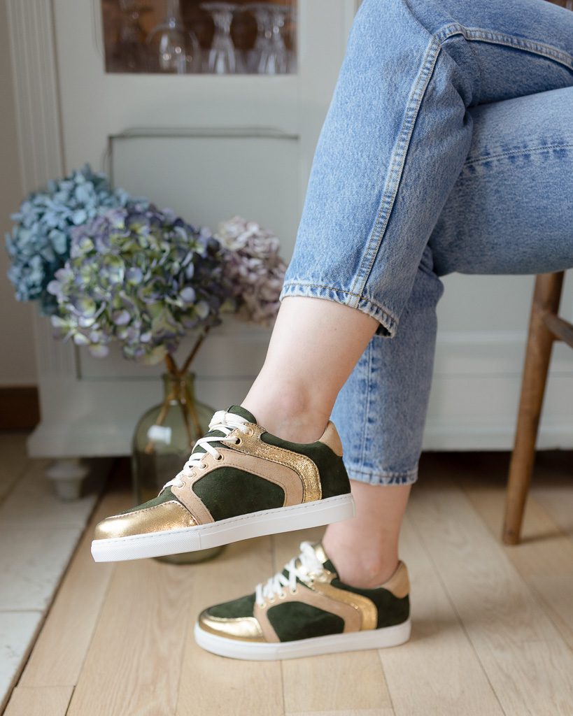 Dessine Moi Un Soulier Oscar Baskets Velours Kaki Camel Bronze