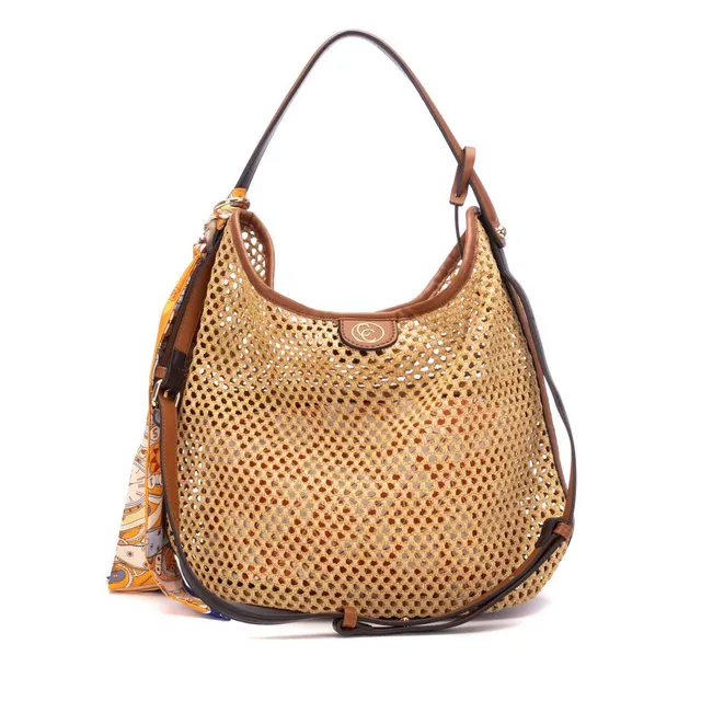 Carmela 18622201 sac épaule femme camel effet rafia