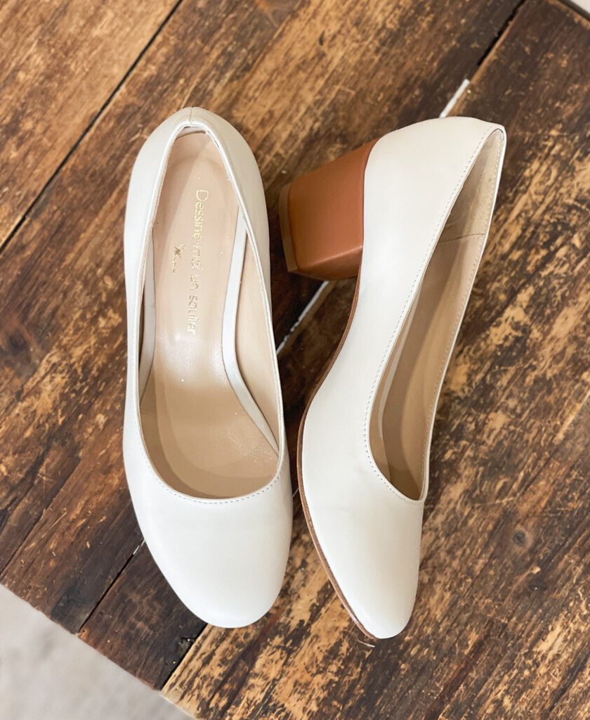 Dessine Moi Un Soulier Escarpin Cuir Lisse Blanc Cassé Marron 37,5