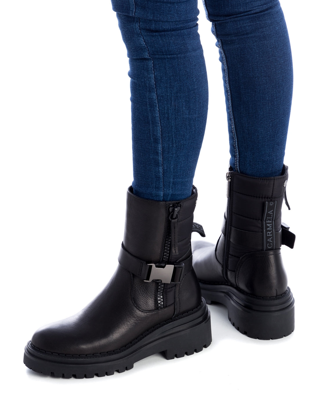 Carmela 16035901 bottine cuir noire motarde