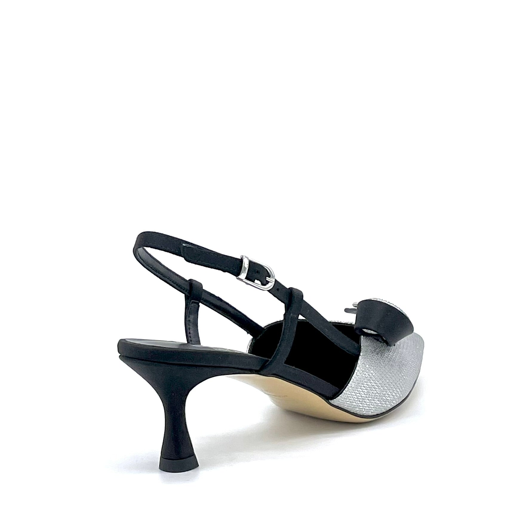 ELATA 16143 slingback satin noir argent talon 5,5 cm
