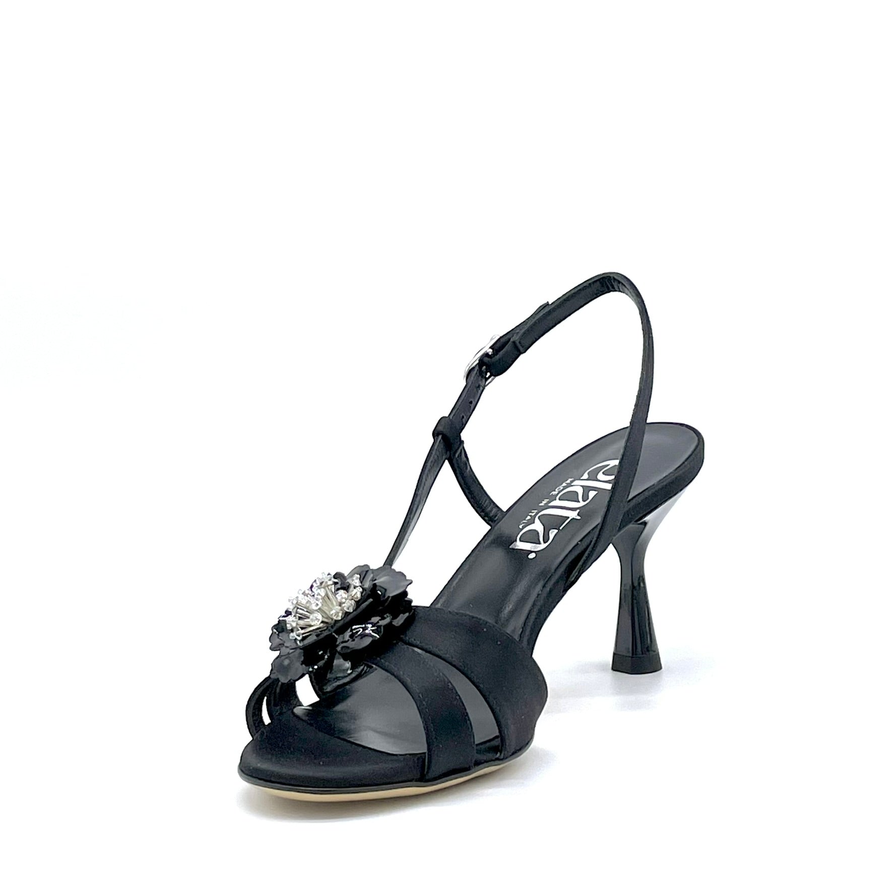 Elata 16121 sandales satin noir fleur vernie