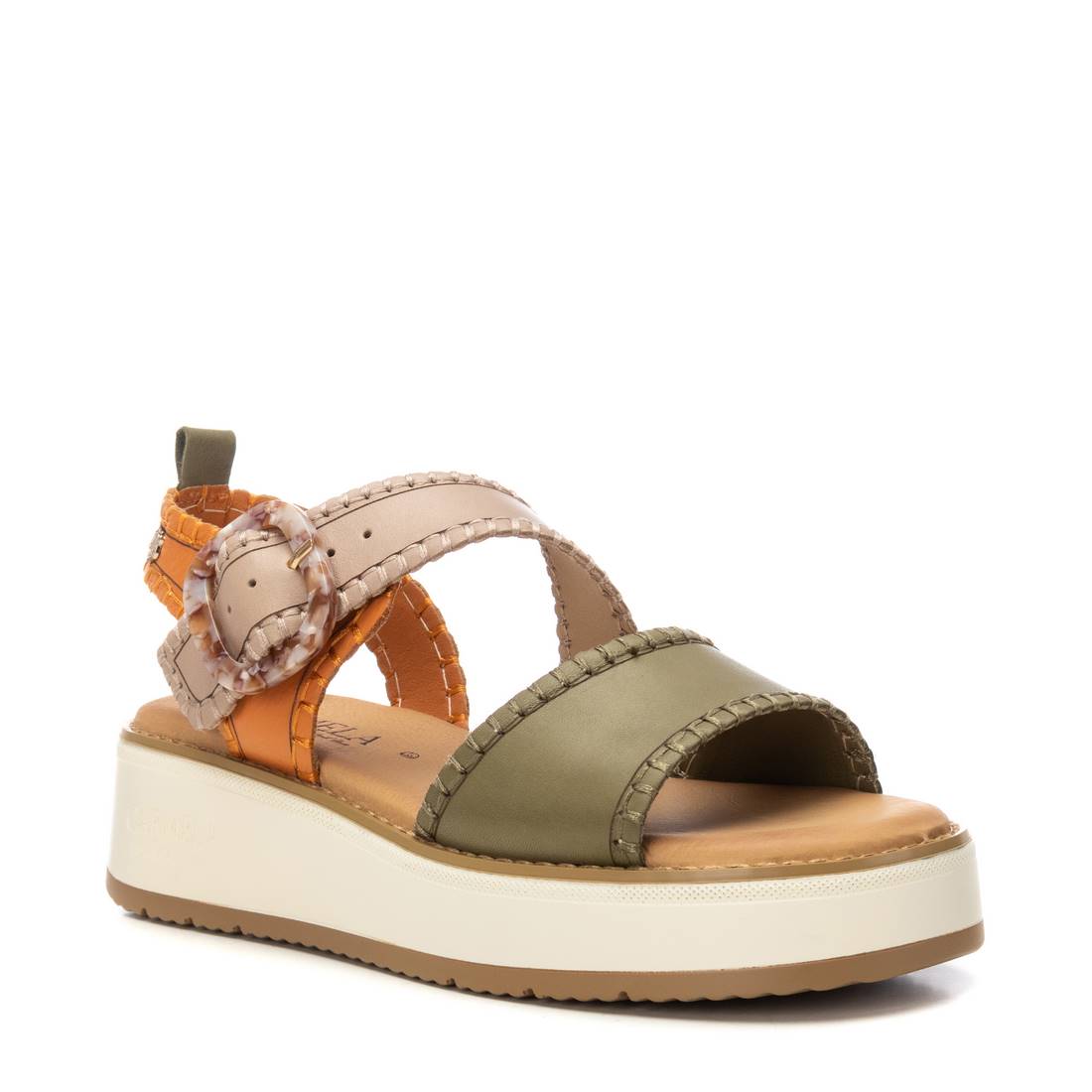 Carmela 16224703 sandales cuir kaki à talon compensé