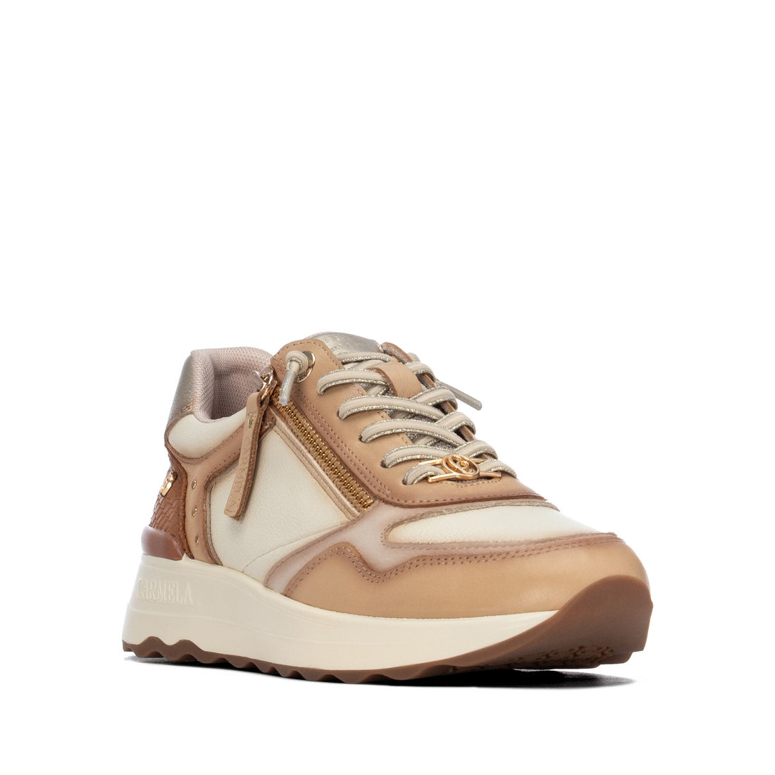 Carmela 16422101 basket femme beige cuir zip lacets