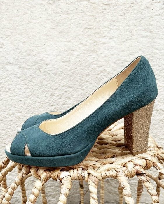 Dessine Moi Un Soulier escarpin plateforme velours eucalyptus
