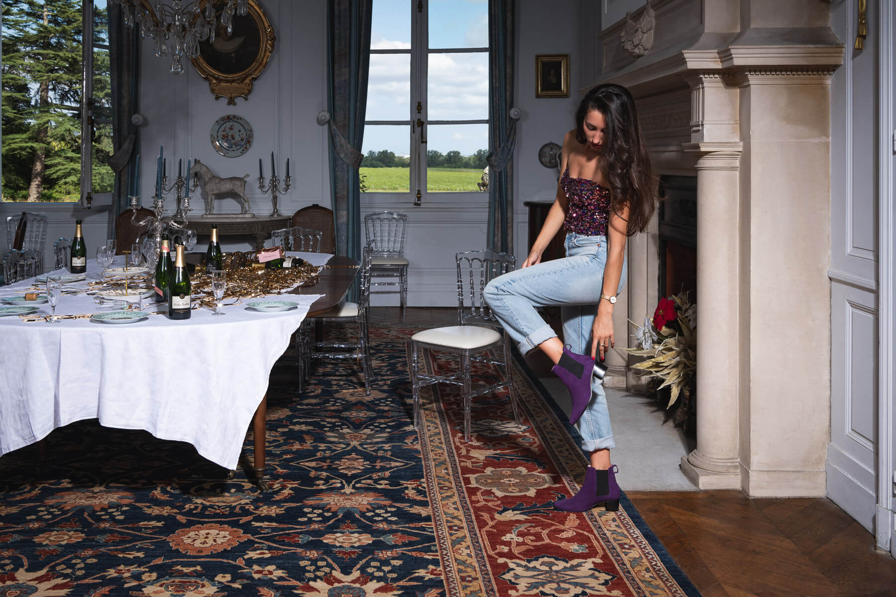 Coralie Masson Maggy bottine violet cuir talon 5 cm