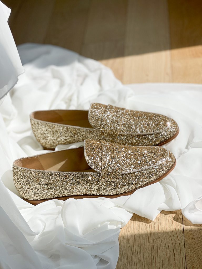 Dessine Moi Un Soulier mocassin glitter champagne plat