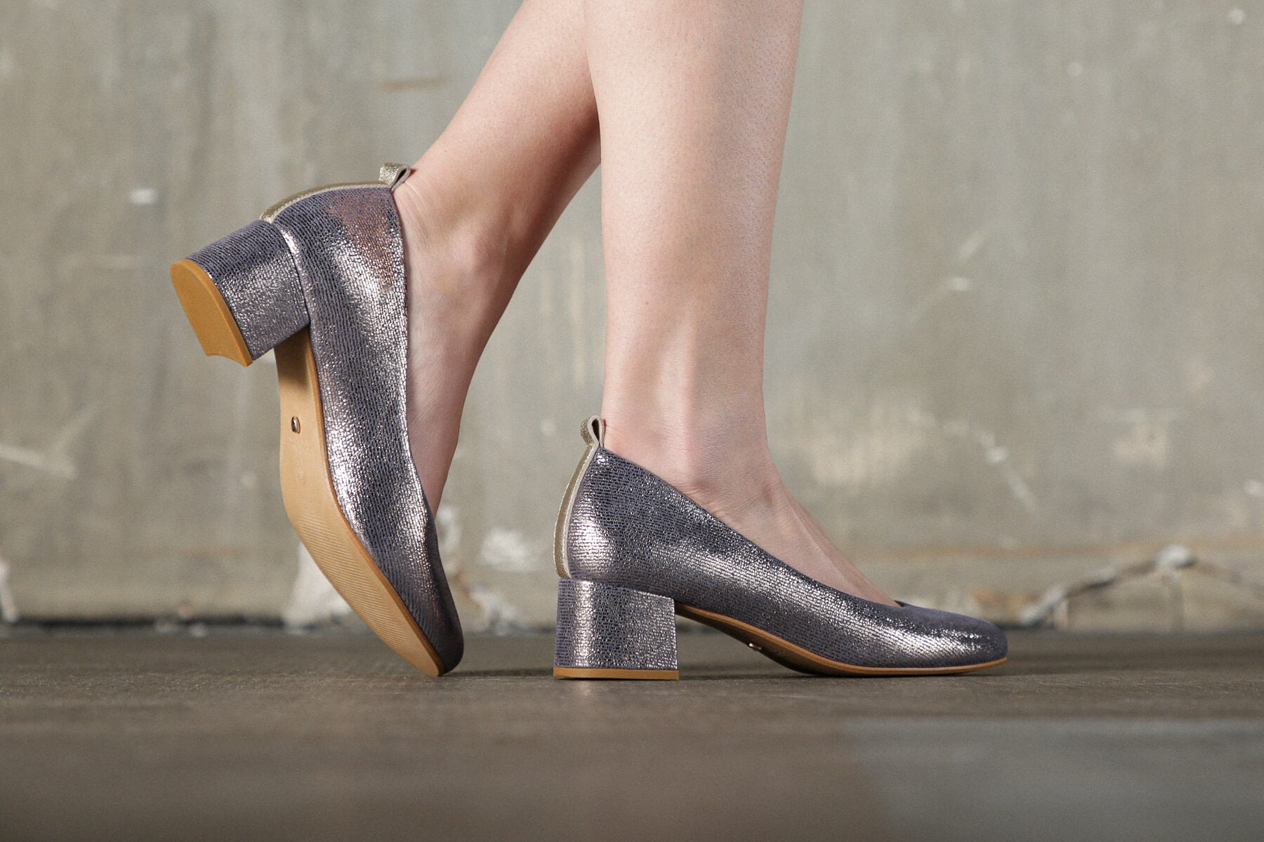 Coralie Masson Lucia escarpins denim irisé doré 5 cm