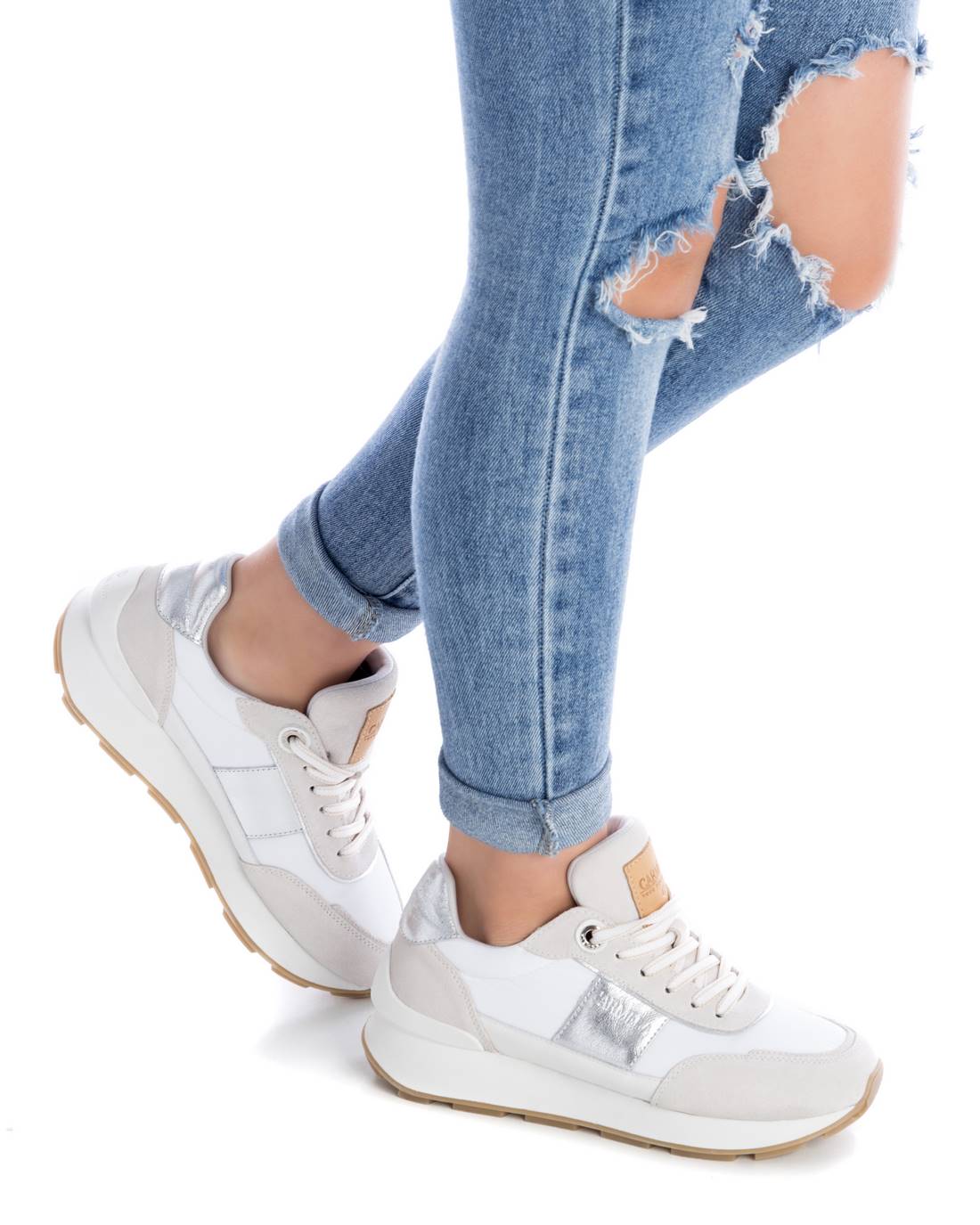 Carmela 16056007 baskets femme cuir argenté lacets