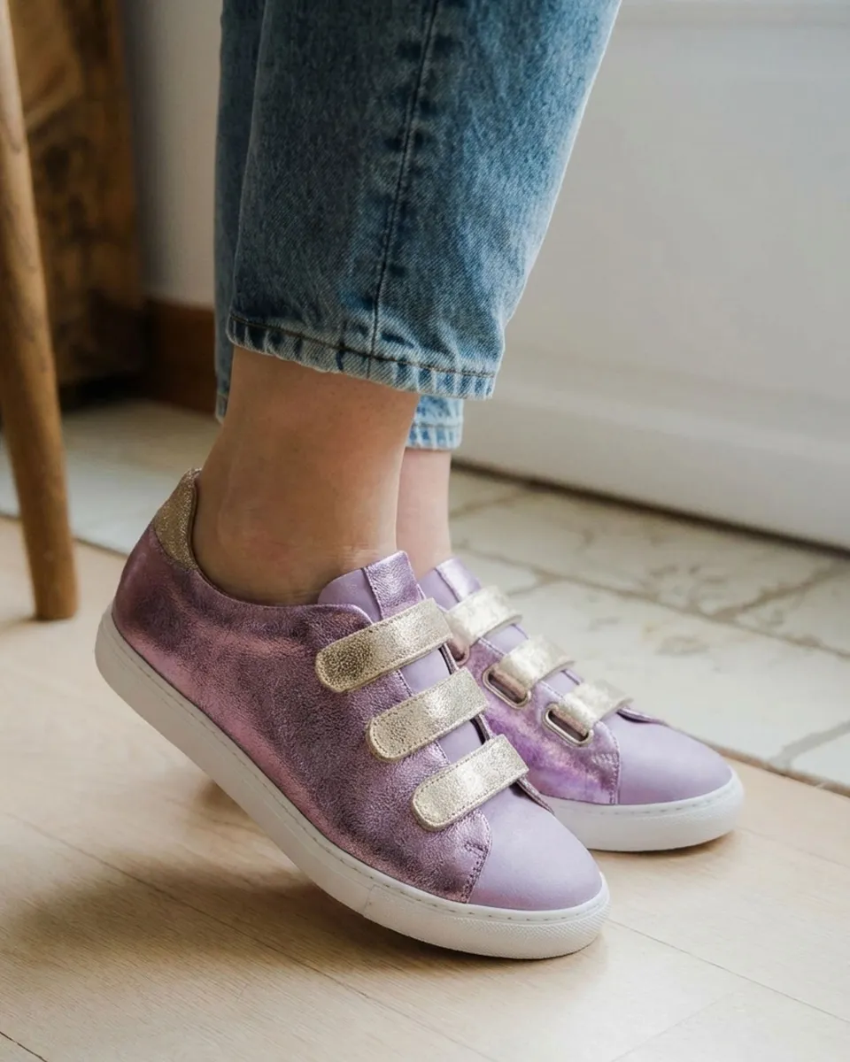 Dessine Moi Un Soulier baskets cuir velours mauve irisé lilas
